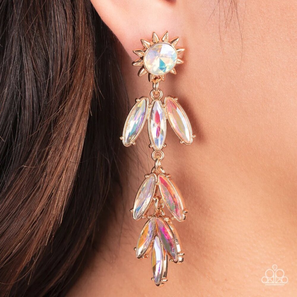 Paparazzi Jewelry Accessories - Space Age Sparkle - Gold Earrings - Vintage